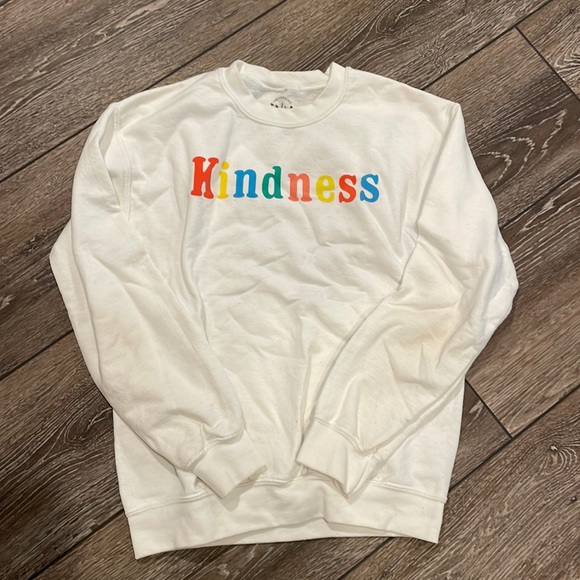 White Pacsun crewneck with colorful letters, spelling kindness across the front - Picture 1 of 1